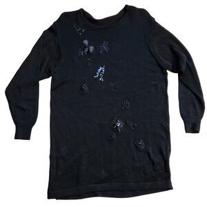 1990s Black Beaded Playing Card Tunic Sweater Ace Queen King Retro Knit Top